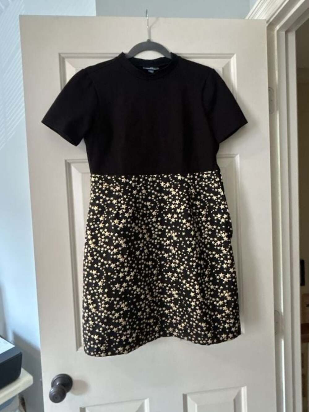 Modcloth Black & Gold Metallic Star Print Color-block Dress Women's Size large